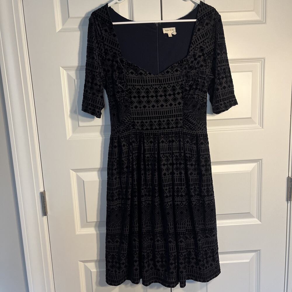 Meadow Rue Dress Women Medium Blue Velvet Burnout Anthropologie Short Sleeves